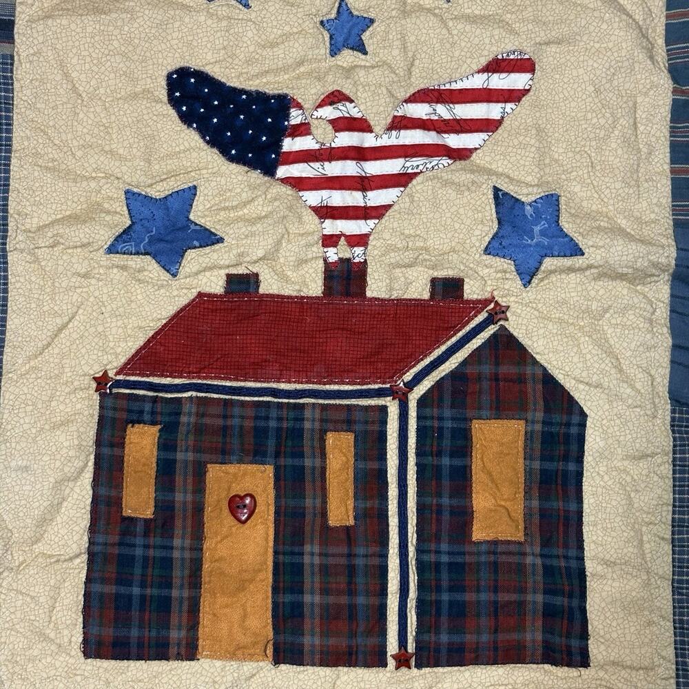 Primitive America Flag Banner USA Quilted Fabric Independence Day Liberty Retro - Picture 2 of 10
